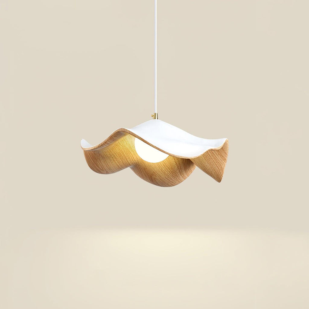 Wavy Wood Pendant Light with Sculptural Shade