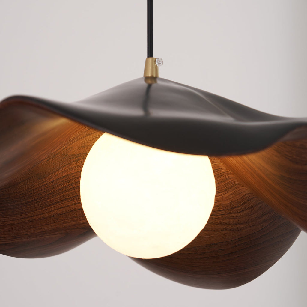 Wavy Wood Pendant Light with Sculptural Shade