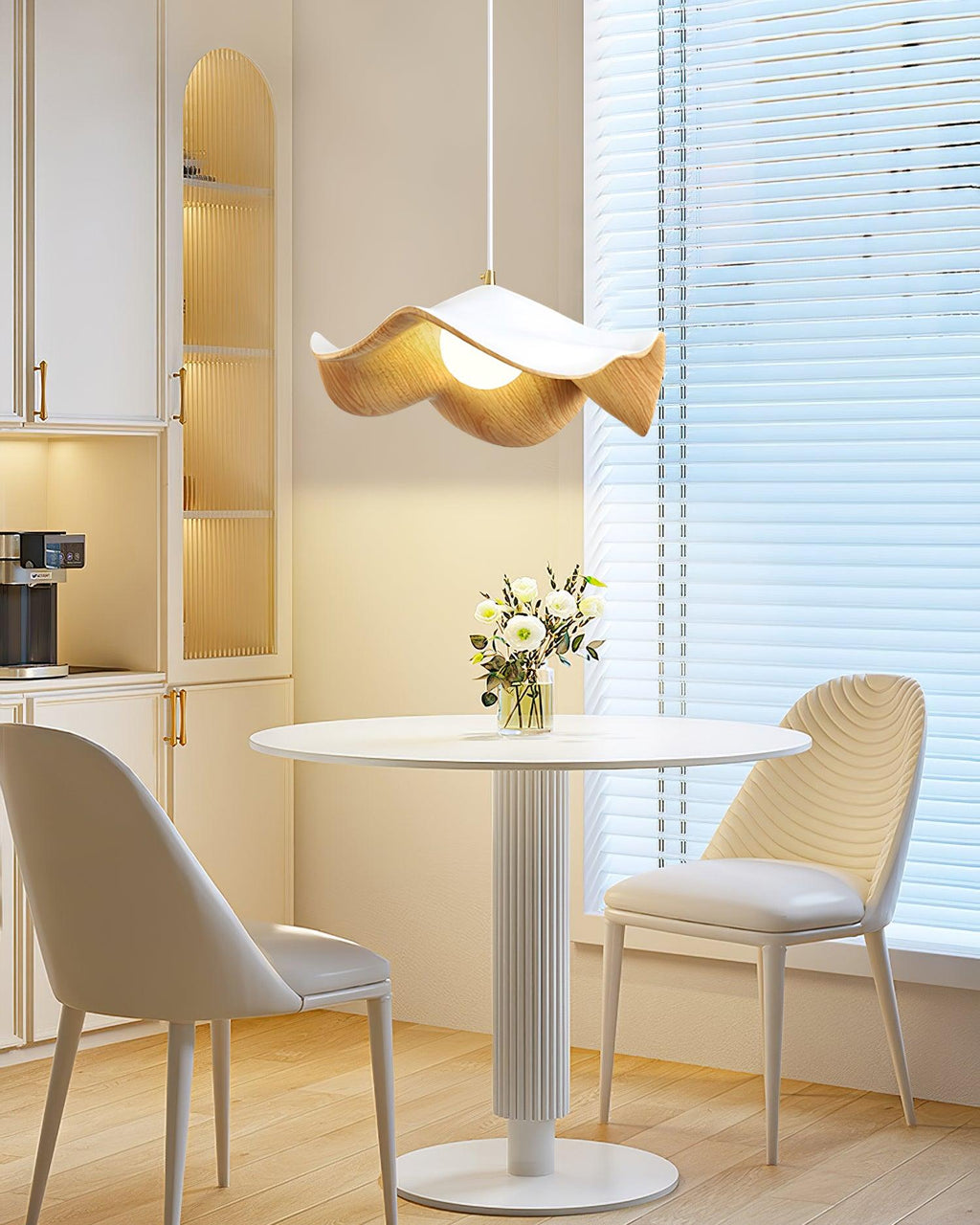 Wavy Wood Pendant Light with Sculptural Shade