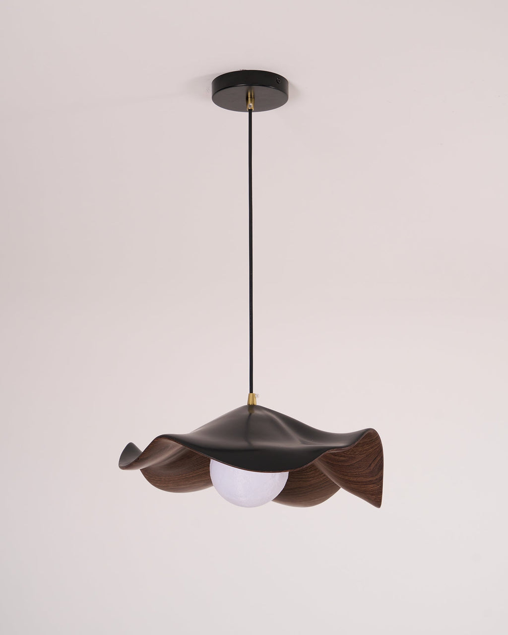 Wavy Wood Pendant Light with Sculptural Shade
