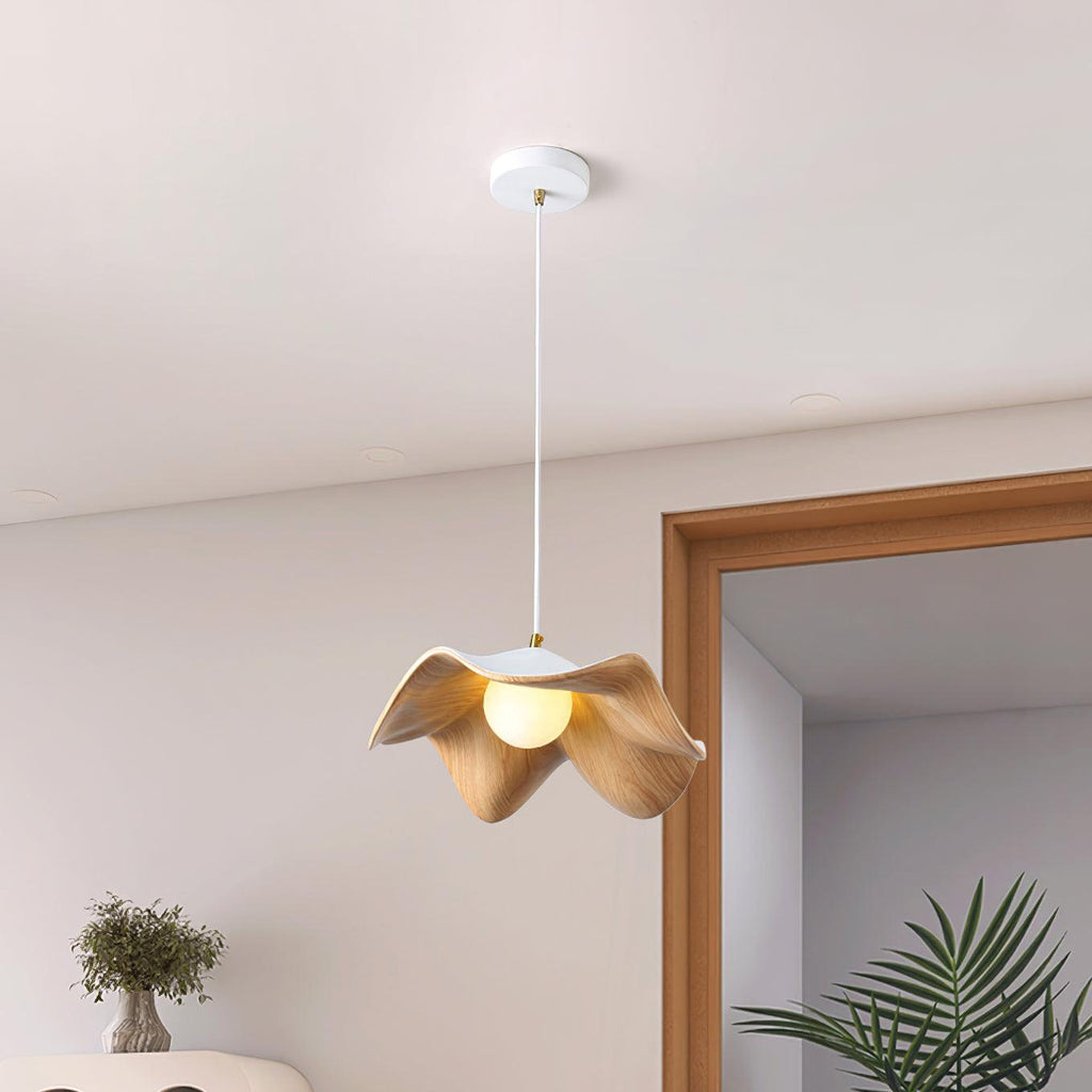 Wavy Wood Pendant Light with Sculptural Shade