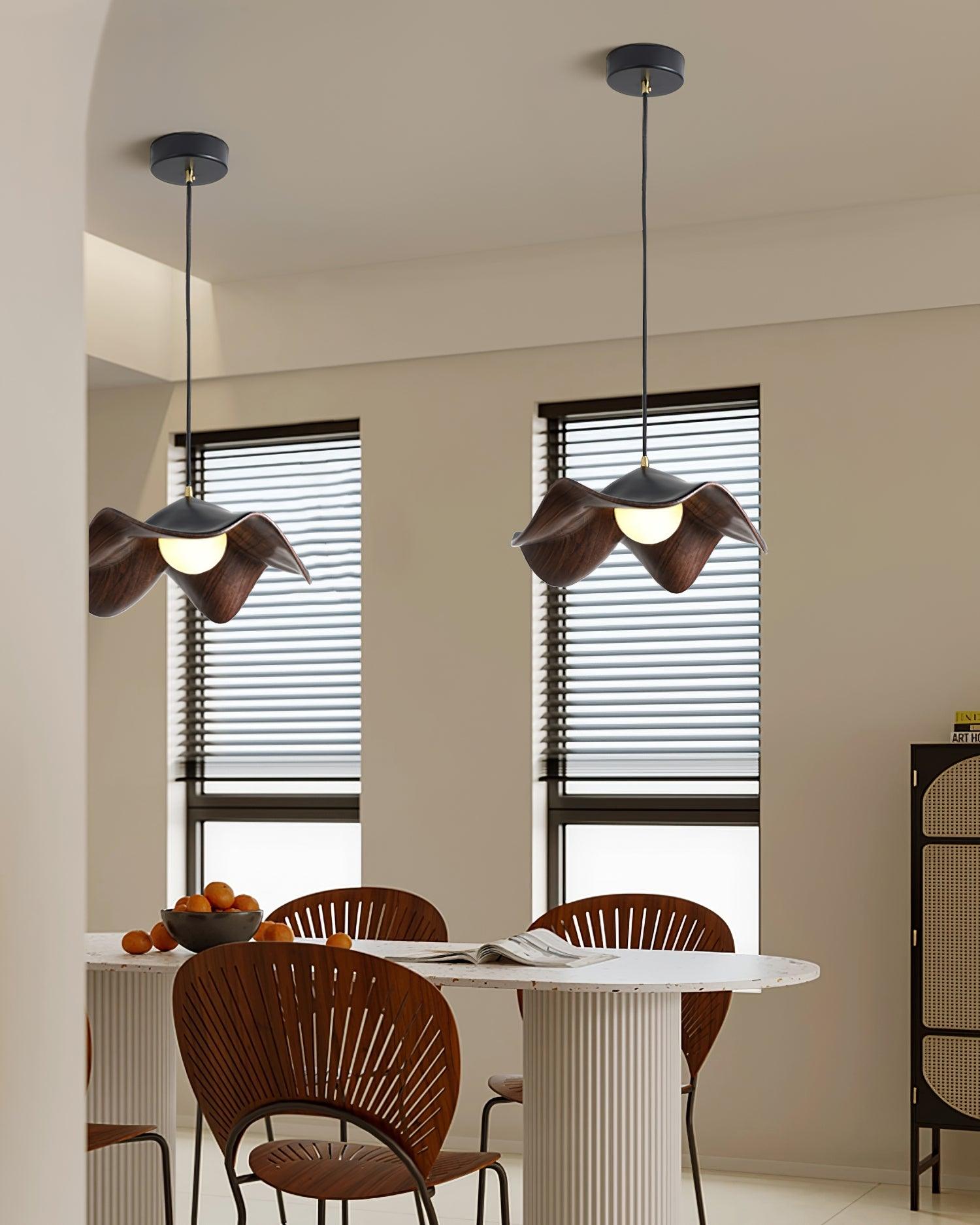 Wavy Wood Pendant Light with Sculptural Shade