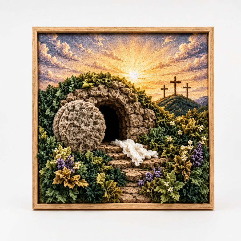 Faith Themed Fabric Tuck Art Craft Kit with Pre-Punched Board and Wooden Tool