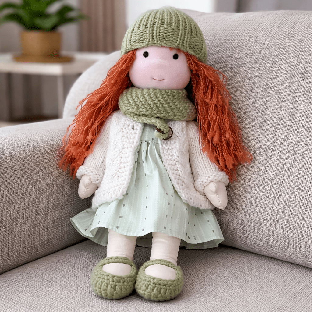 Handmade Waldorf Doll Soft Cotton Rag Doll with Knitted Outfit Cuddly Plush Doll for Toddlers and Kids Creative Play