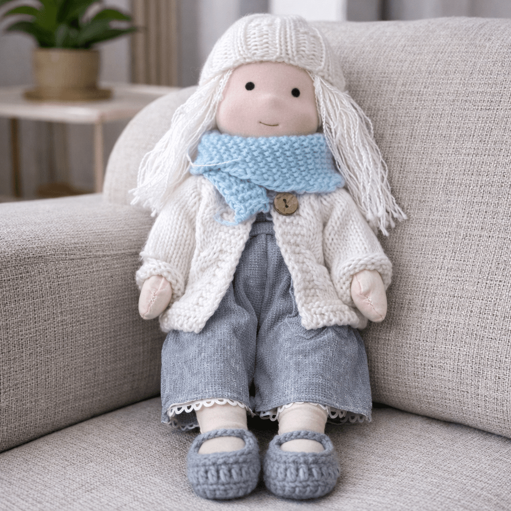 Handmade Waldorf Doll Soft Cotton Rag Doll with Knitted Outfit Cuddly Plush Doll for Toddlers and Kids Creative Play