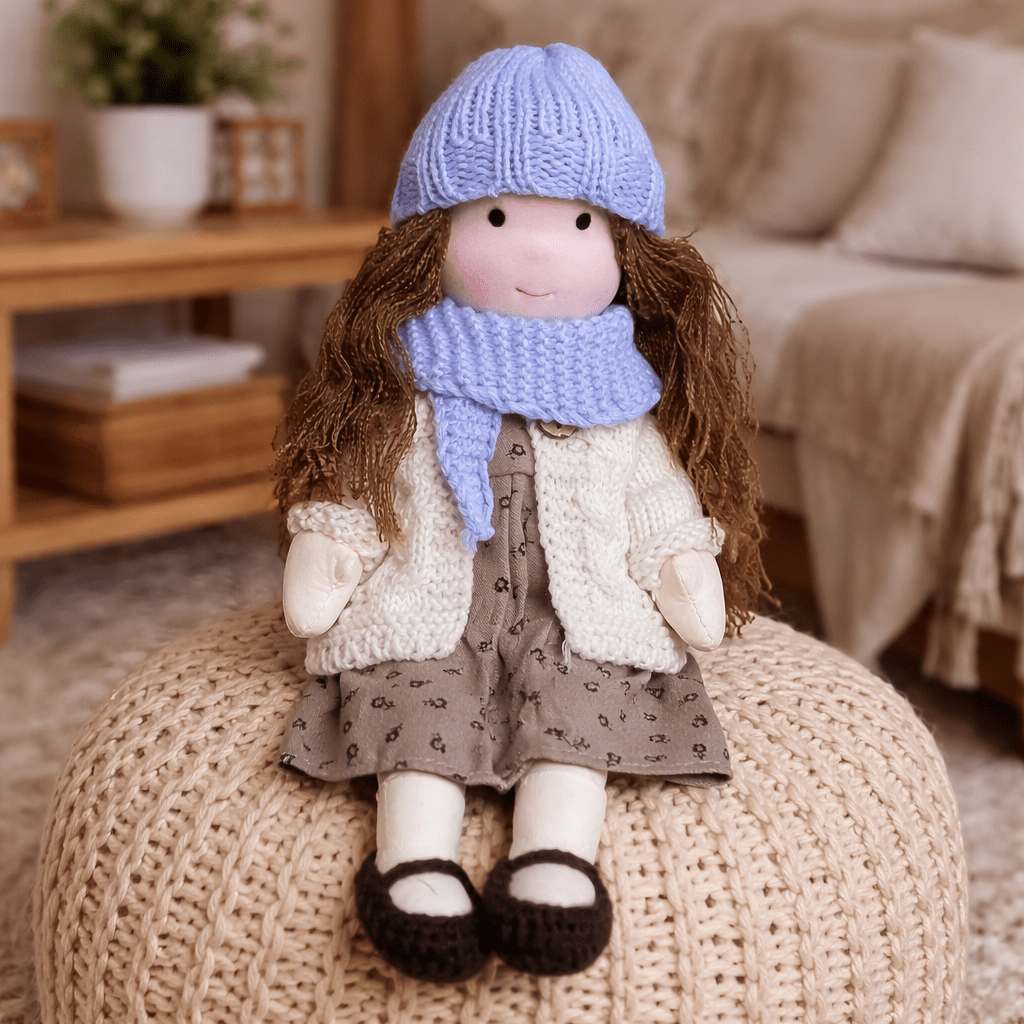 Handmade Waldorf Doll Soft Cotton Rag Doll with Knitted Outfit Cuddly Plush Doll for Toddlers and Kids Creative Play