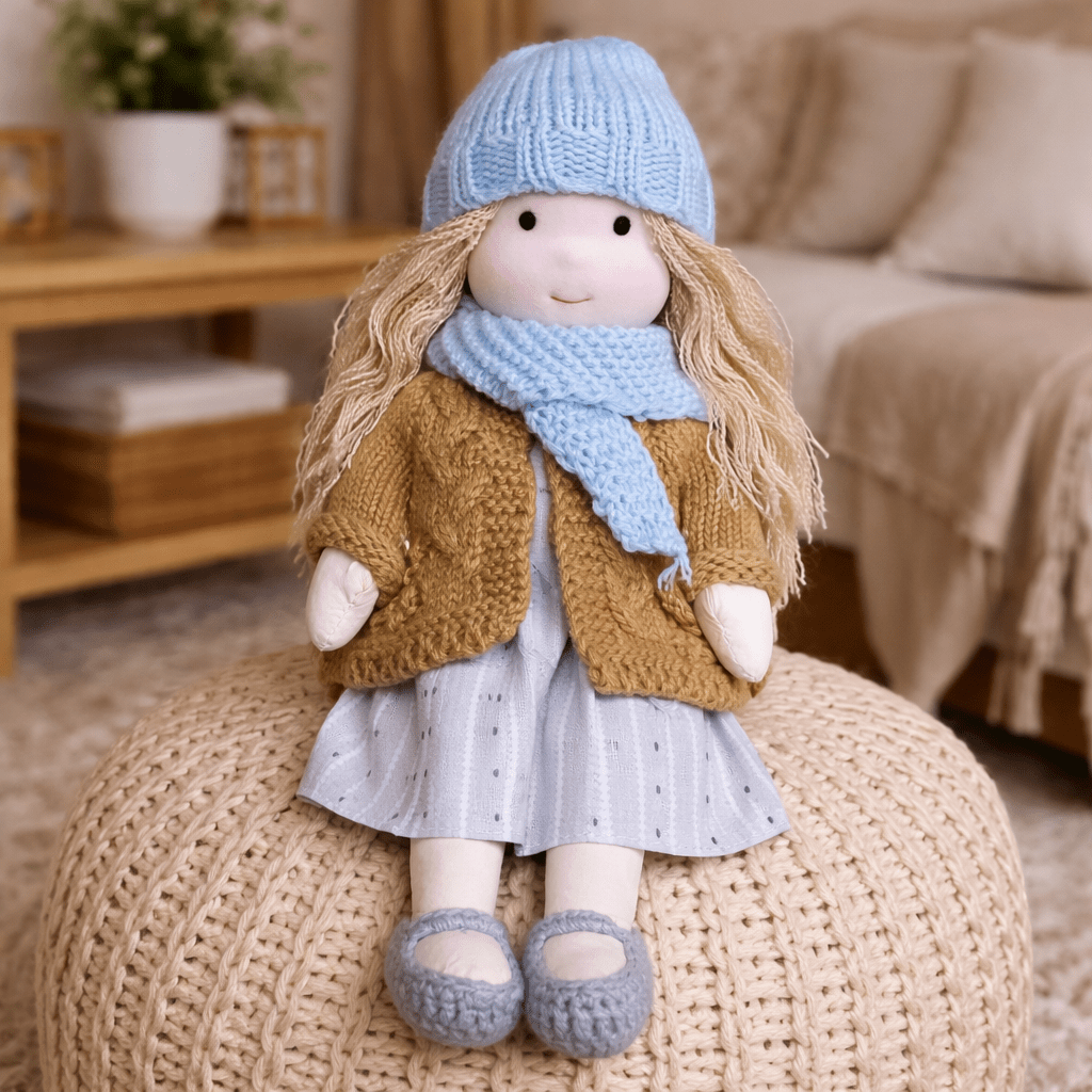 Handmade Waldorf Doll Soft Cotton Rag Doll with Knitted Outfit Cuddly Plush Doll for Toddlers and Kids Creative Play