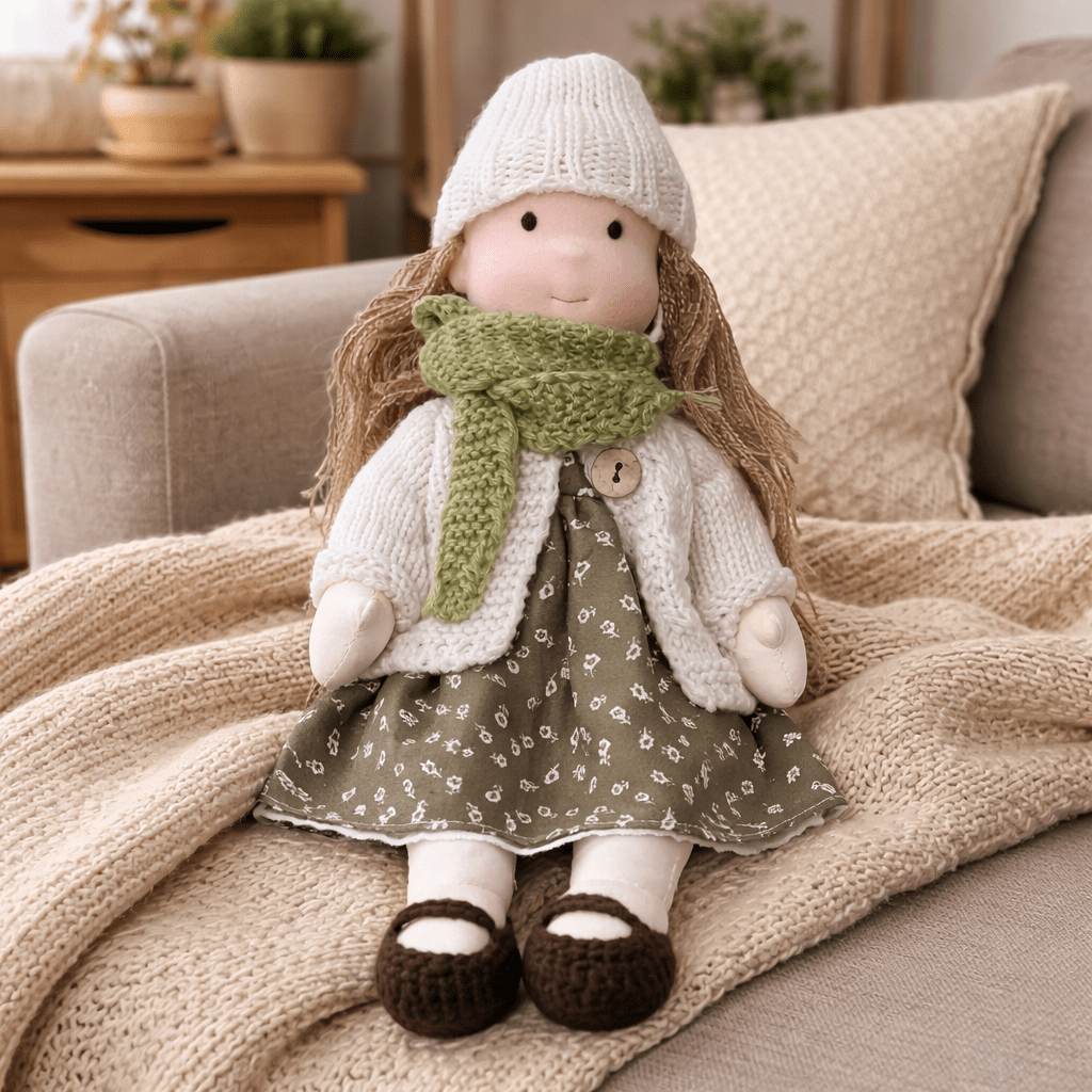 Handmade Waldorf Doll Soft Cotton Rag Doll with Knitted Outfit Cuddly Plush Doll for Toddlers and Kids Creative Play