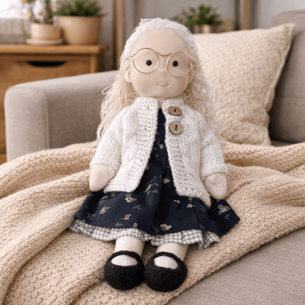 Handmade Waldorf Doll Soft Cotton Rag Doll with Knitted Outfit Cuddly Plush Doll for Toddlers and Kids Creative Play