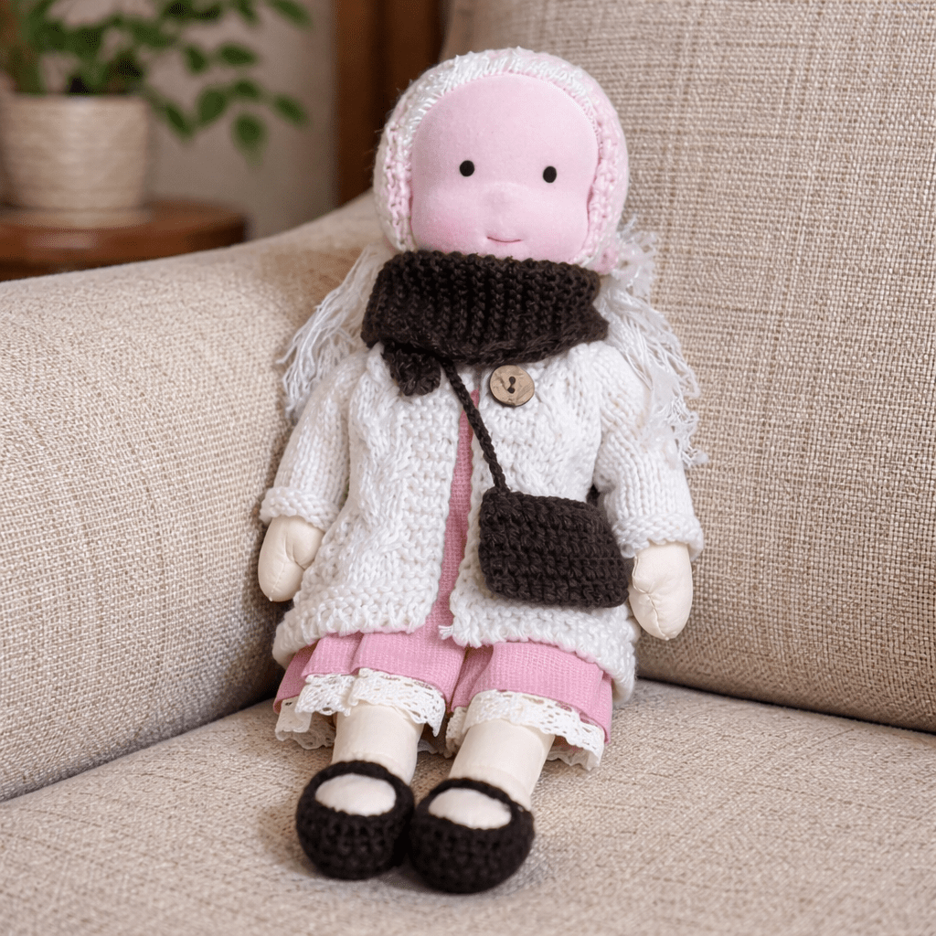Handmade Waldorf Doll Soft Cotton Rag Doll with Knitted Outfit Cuddly Plush Doll for Toddlers and Kids Creative Play