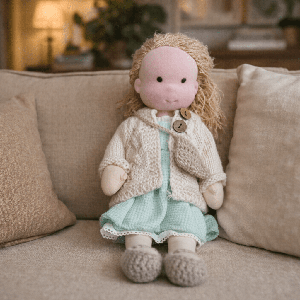 Handmade Waldorf Doll Soft Cotton Rag Doll with Knitted Outfit Cuddly Plush Doll for Toddlers and Kids Creative Play