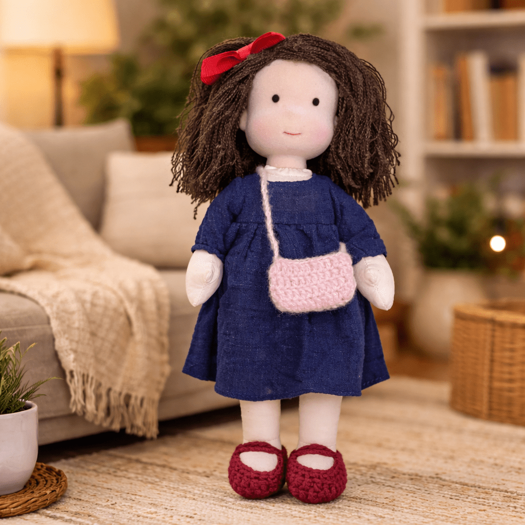Handmade Waldorf Doll Soft Cotton Rag Doll with Knitted Outfit Cuddly Plush Doll for Toddlers and Kids Creative Play
