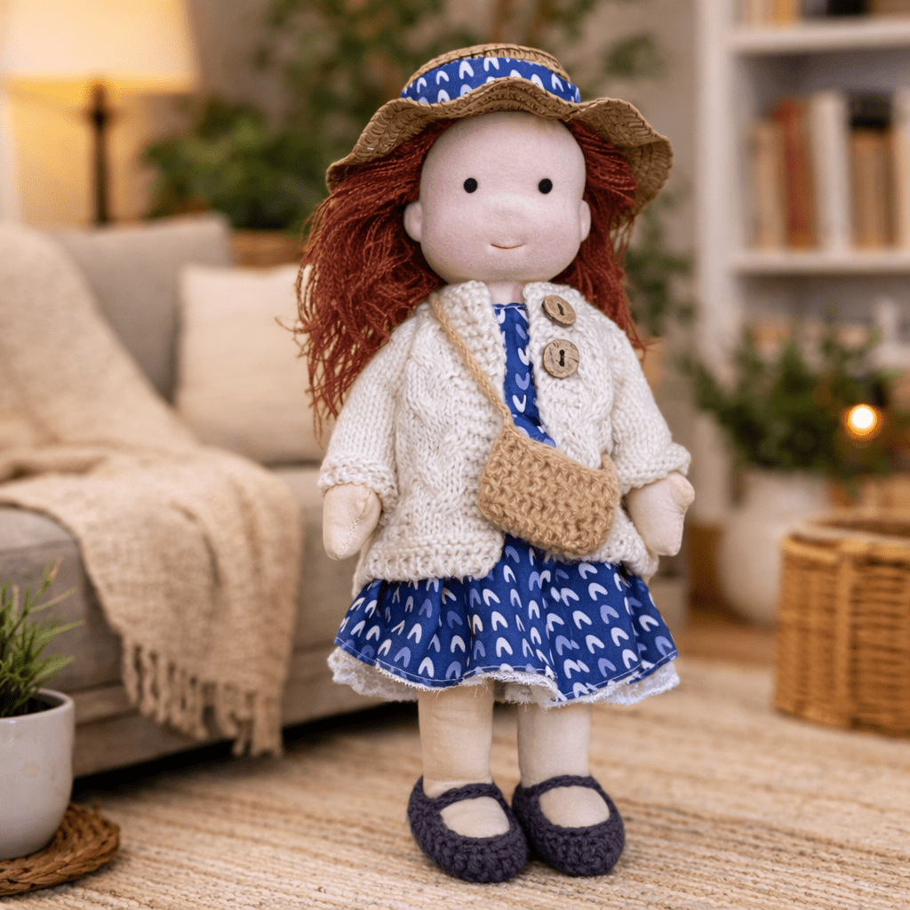 Handmade Waldorf Doll Soft Cotton Rag Doll with Knitted Outfit Cuddly Plush Doll for Toddlers and Kids Creative Play