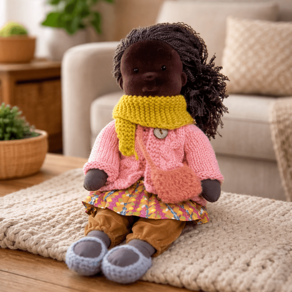 Handmade Waldorf Doll Soft Cotton Rag Doll with Knitted Outfit Cuddly Plush Doll for Toddlers and Kids Creative Play