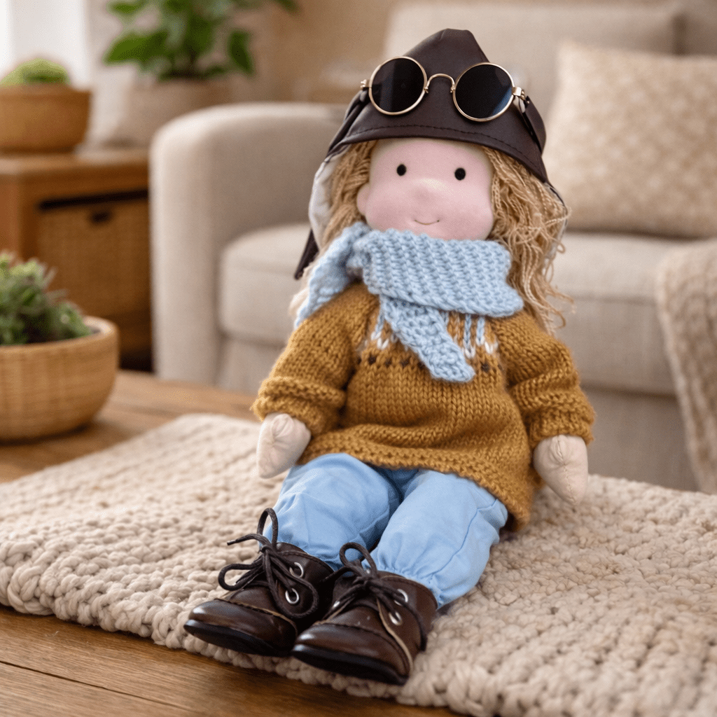 Handmade Waldorf Doll Soft Cotton Rag Doll with Knitted Outfit Cuddly Plush Doll for Toddlers and Kids Creative Play