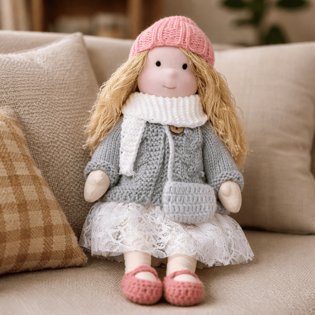 Handmade Waldorf Doll Soft Cotton Rag Doll with Knitted Outfit Cuddly Plush Doll for Toddlers and Kids Creative Play