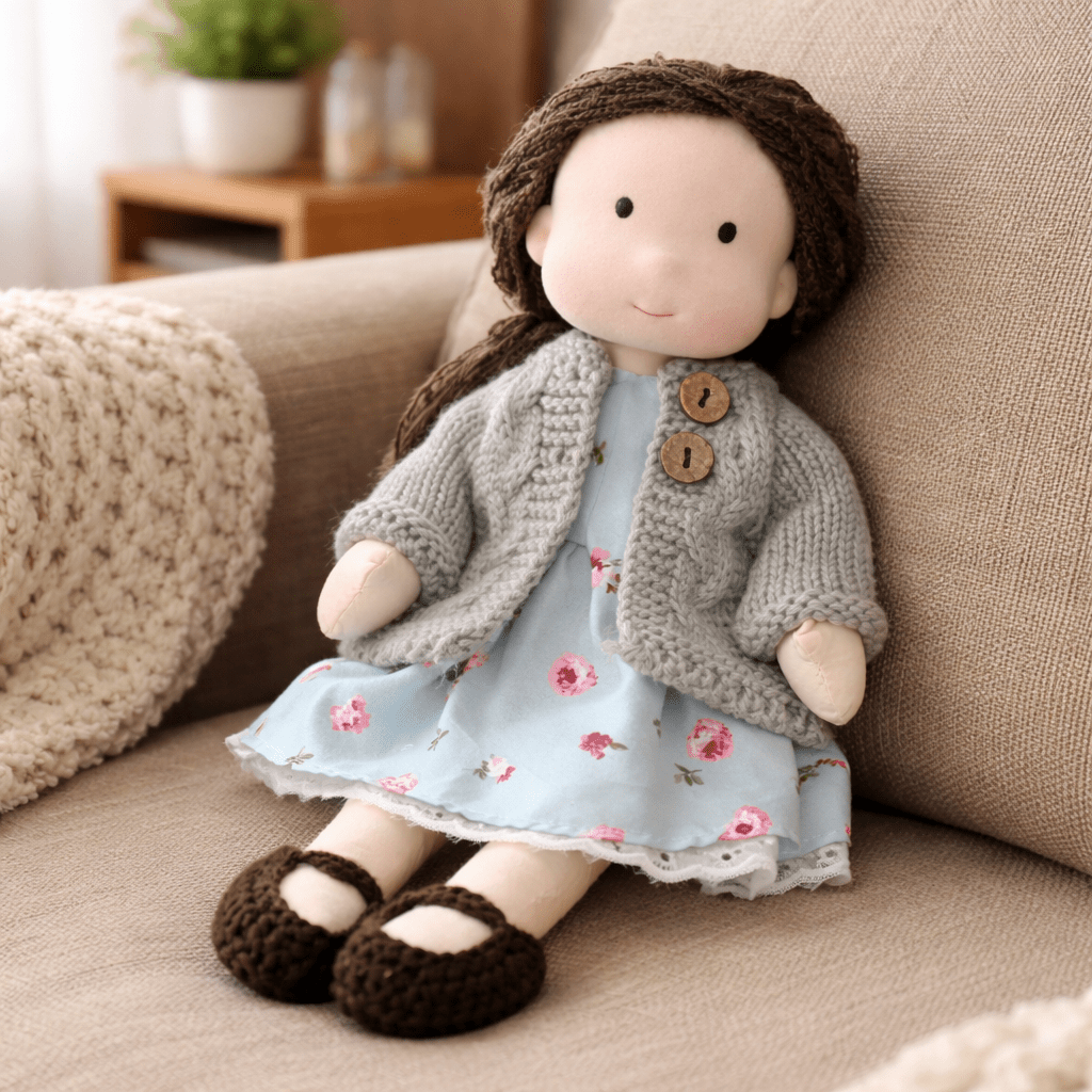 Handmade Waldorf Doll Soft Cotton Rag Doll with Knitted Outfit Cuddly Plush Doll for Toddlers and Kids Creative Play
