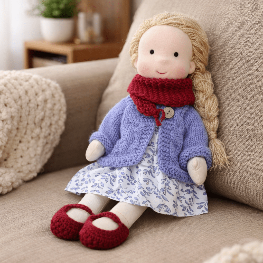 Handmade Waldorf Doll Soft Cotton Rag Doll with Knitted Outfit Cuddly Plush Doll for Toddlers and Kids Creative Play