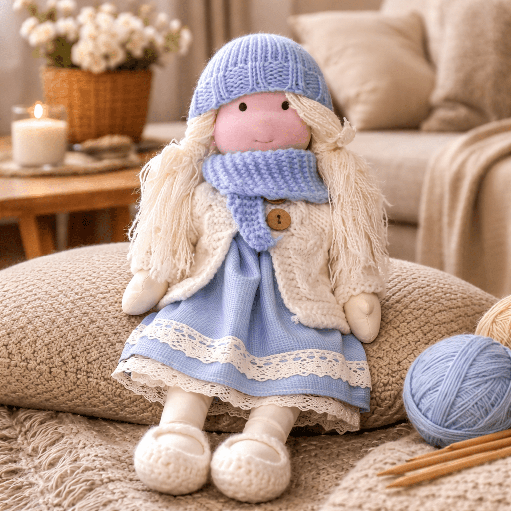 Handmade Waldorf Doll Soft Cotton Rag Doll with Knitted Outfit Cuddly Plush Doll for Toddlers and Kids Creative Play