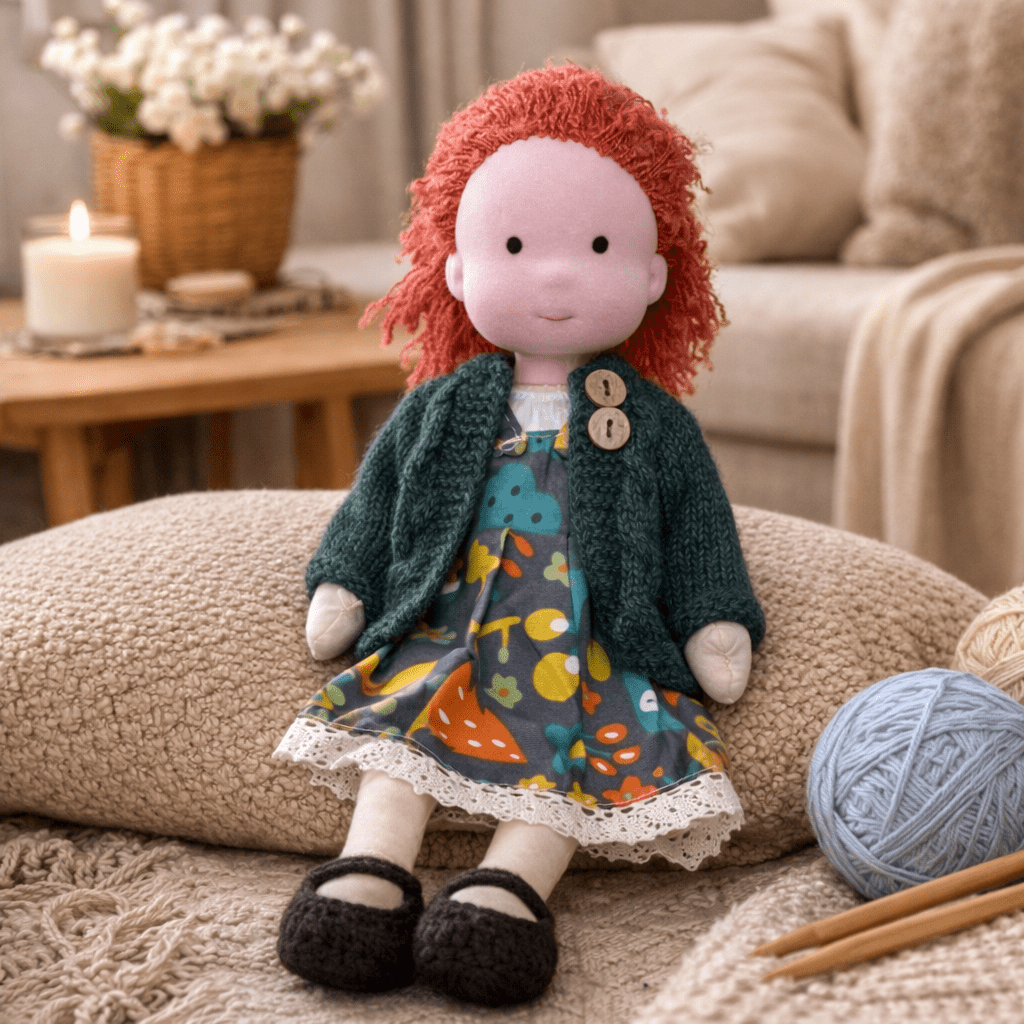 Handmade Waldorf Doll Soft Cotton Rag Doll with Knitted Outfit Cuddly Plush Doll for Toddlers and Kids Creative Play