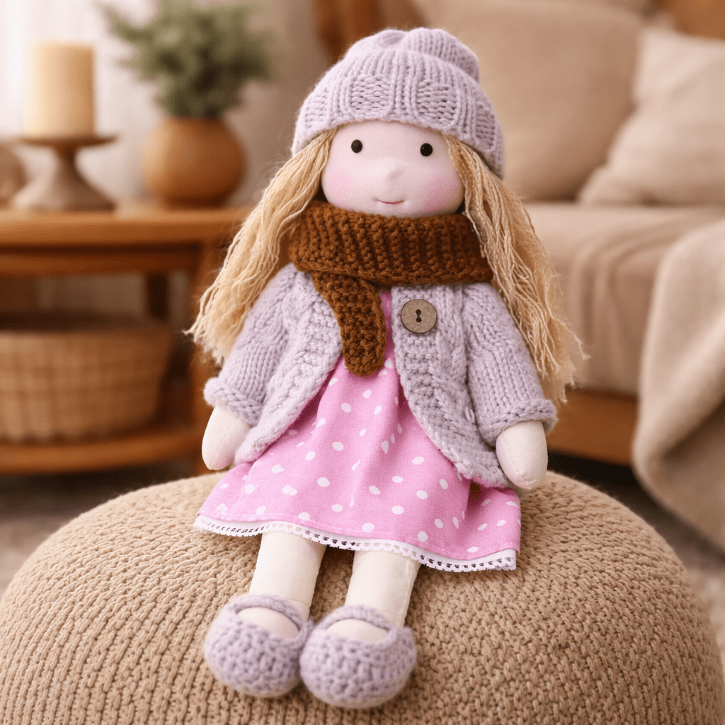 Handmade Waldorf Doll Soft Cotton Rag Doll with Knitted Outfit Cuddly Plush Doll for Toddlers and Kids Creative Play