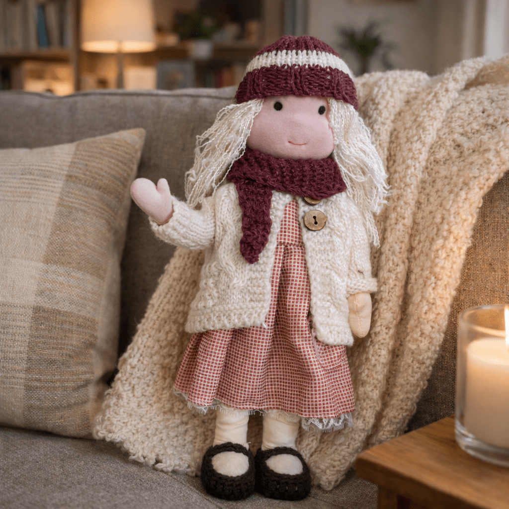 Handmade Waldorf Doll Soft Cotton Rag Doll with Knitted Outfit Cuddly Plush Doll for Toddlers and Kids Creative Play