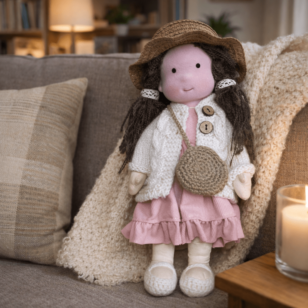 Handmade Waldorf Doll Soft Cotton Rag Doll with Knitted Outfit Cuddly Plush Doll for Toddlers and Kids Creative Play