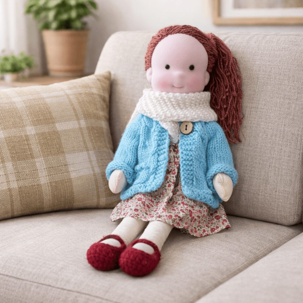 Handmade Waldorf Doll Soft Cotton Rag Doll with Knitted Outfit Cuddly Plush Doll for Toddlers and Kids Creative Play