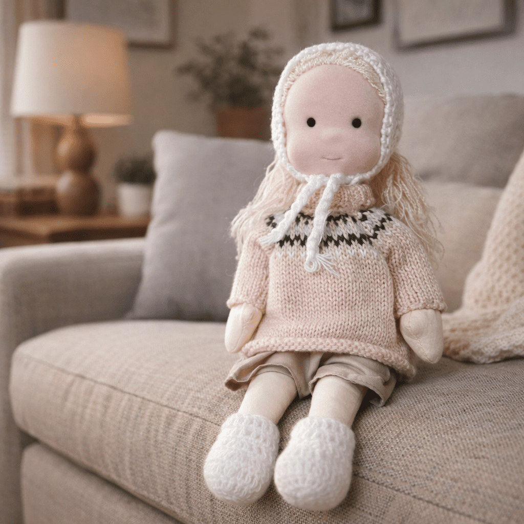 Handmade Waldorf Doll Soft Cotton Rag Doll with Knitted Outfit Cuddly Plush Doll for Toddlers and Kids Creative Play
