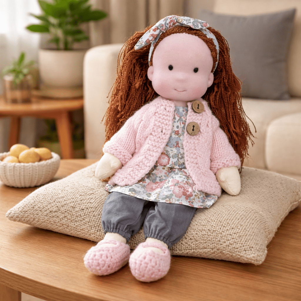 Handmade Waldorf Doll Soft Cotton Rag Doll with Knitted Outfit Cuddly Plush Doll for Toddlers and Kids Creative Play