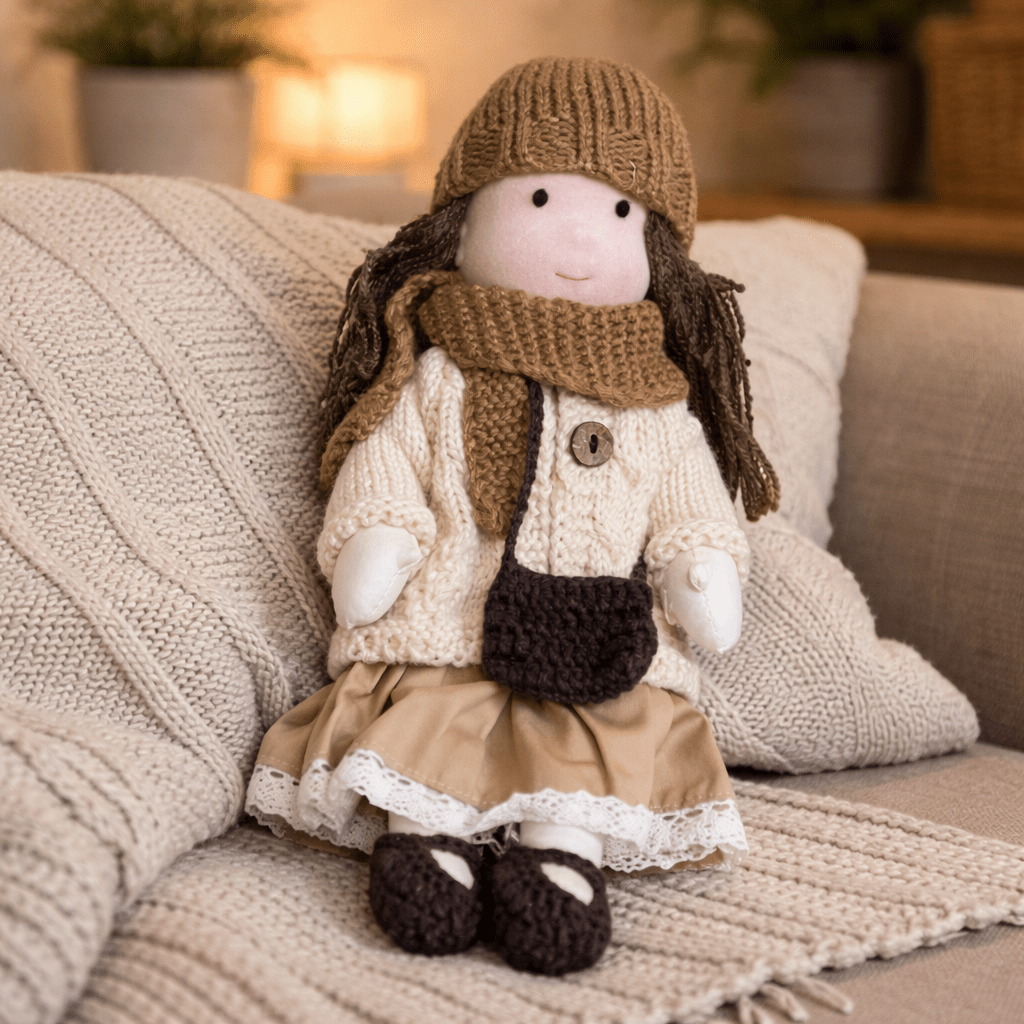 Handmade Waldorf Doll Soft Cotton Rag Doll with Knitted Outfit Cuddly Plush Doll for Toddlers and Kids Creative Play