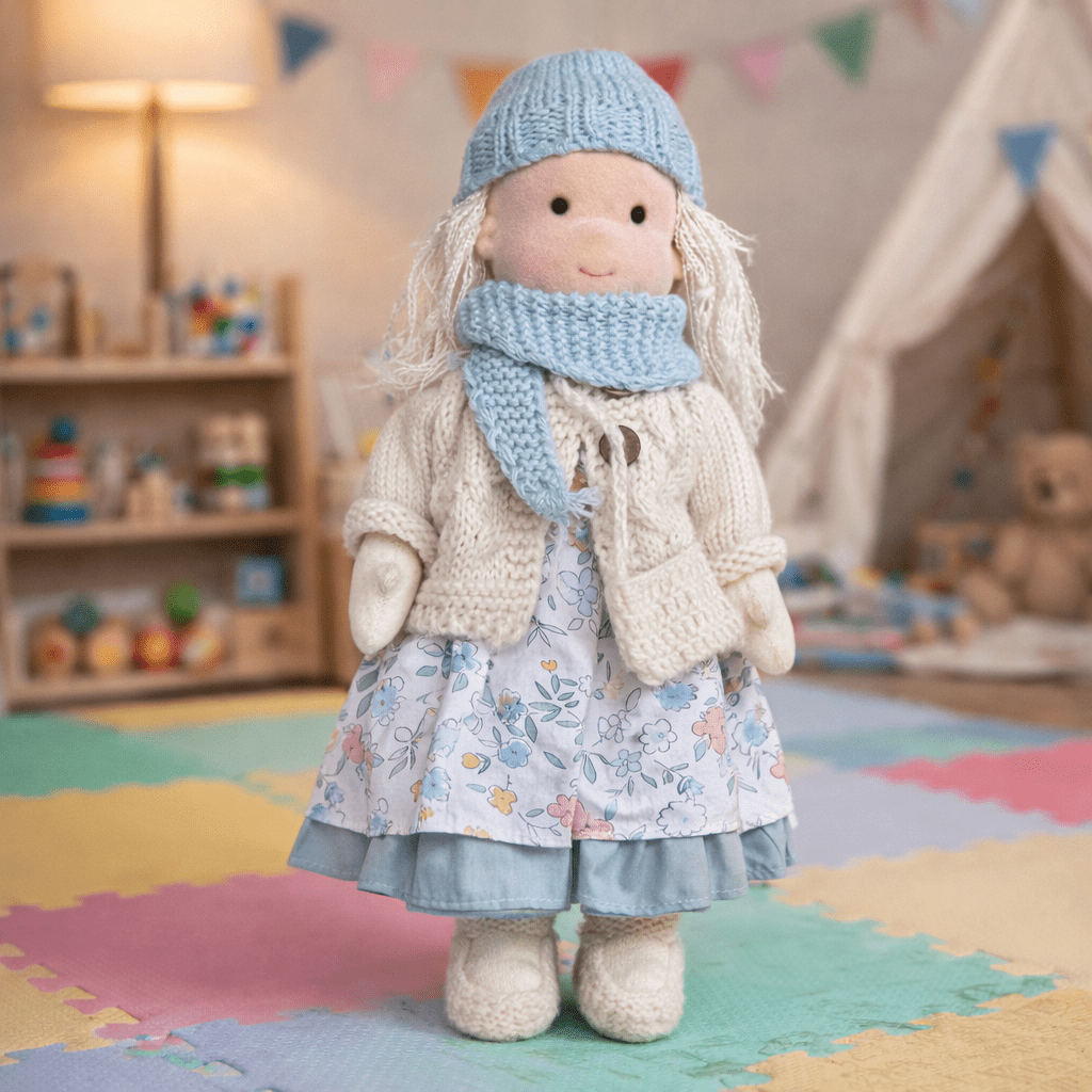 Handmade Waldorf Doll Soft Cotton Rag Doll with Knitted Outfit Cuddly Plush Doll for Toddlers and Kids Creative Play