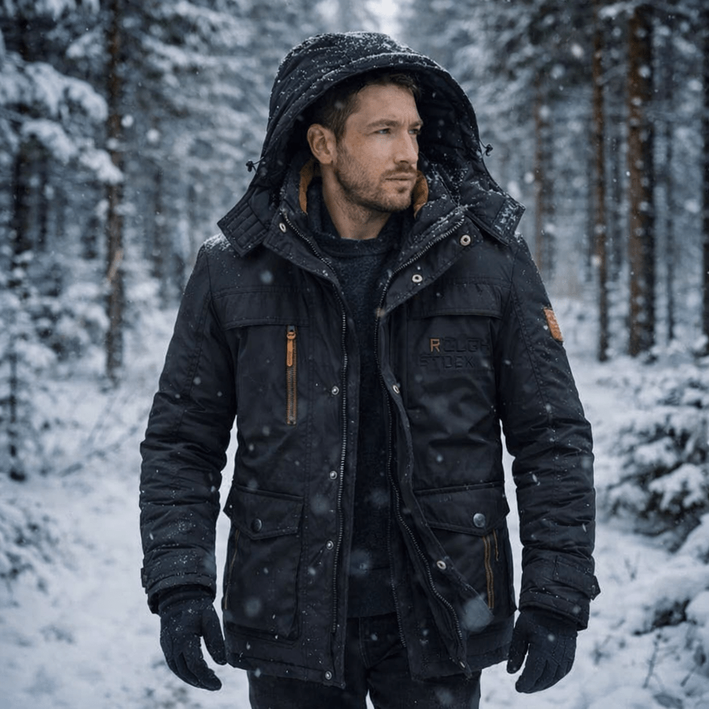 Men's Winter Parka Jacket Fleece Lined Windproof Hooded Coat with Removable Hood Mid-Length Warm Outdoor Jacket for Cold Weather