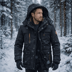 Men's Winter Parka Jacket Fleece Lined Windproof Hooded Coat with Removable Hood Mid-Length Warm Outdoor Jacket for Cold Weather