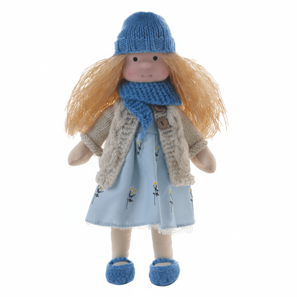 Handmade Waldorf Doll Soft Cotton Rag Doll with Knitted Outfit Cuddly Plush Doll for Toddlers and Kids Creative Play