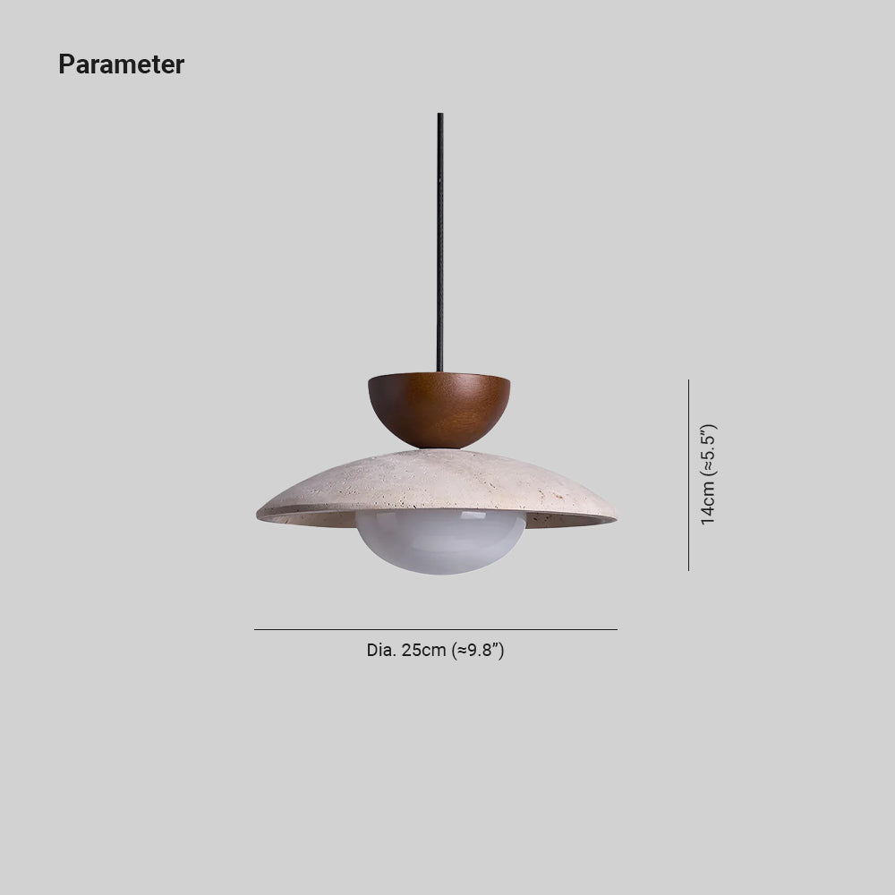 Travertine Dome Pendant Light with Wood Accent