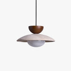 Travertine Dome Pendant Light with Wood Accent