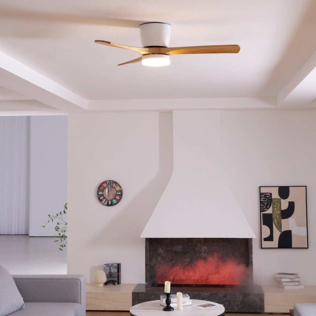 Modern Wooden Ceiling Fan with Remote Control and LED Light