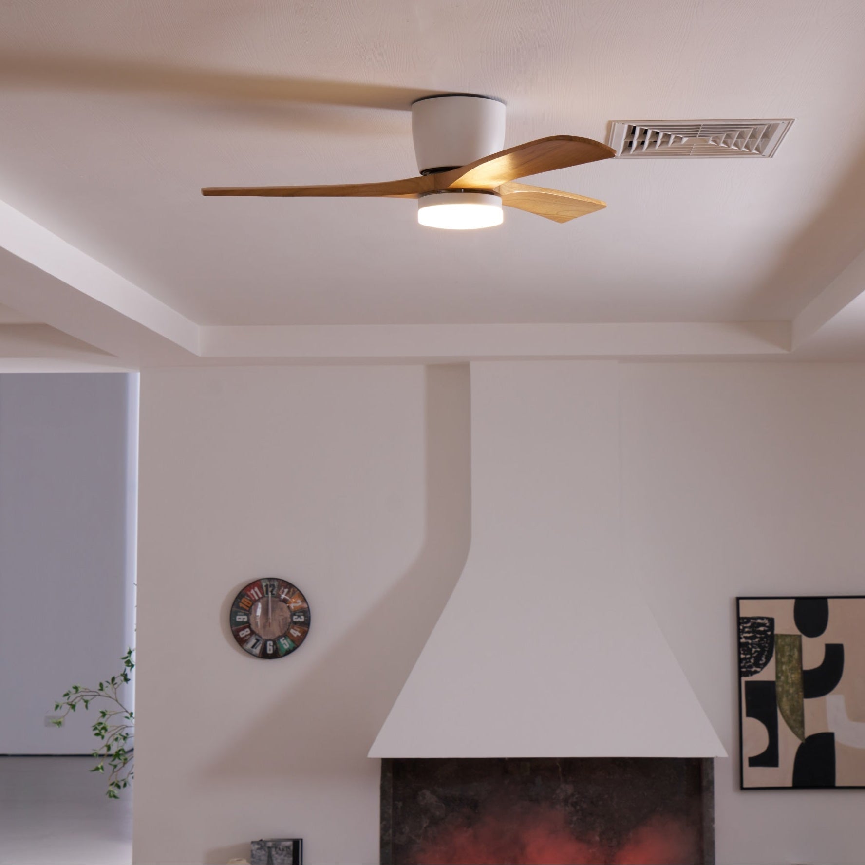 Modern Wooden Ceiling Fan with Remote Control and LED Light