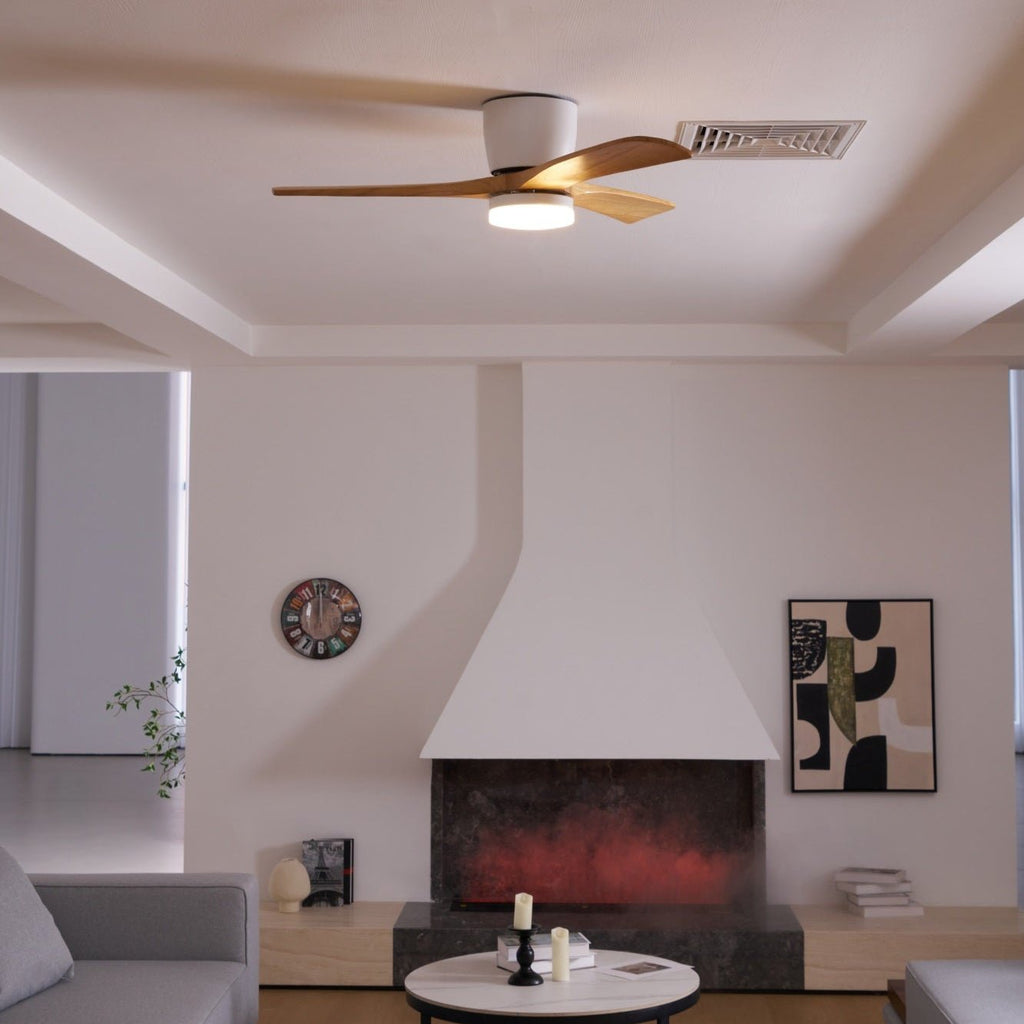 Modern Wooden Ceiling Fan with Remote Control and LED Light