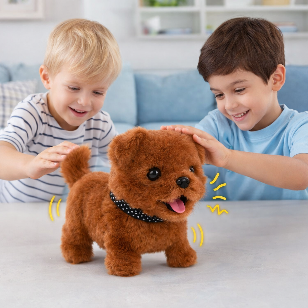 Interactive Robot Puppy Toy Walking Barking Tail Wagging Plush Electronic Dog German Shepherd Style Battery Operated Pet Toy for Kids