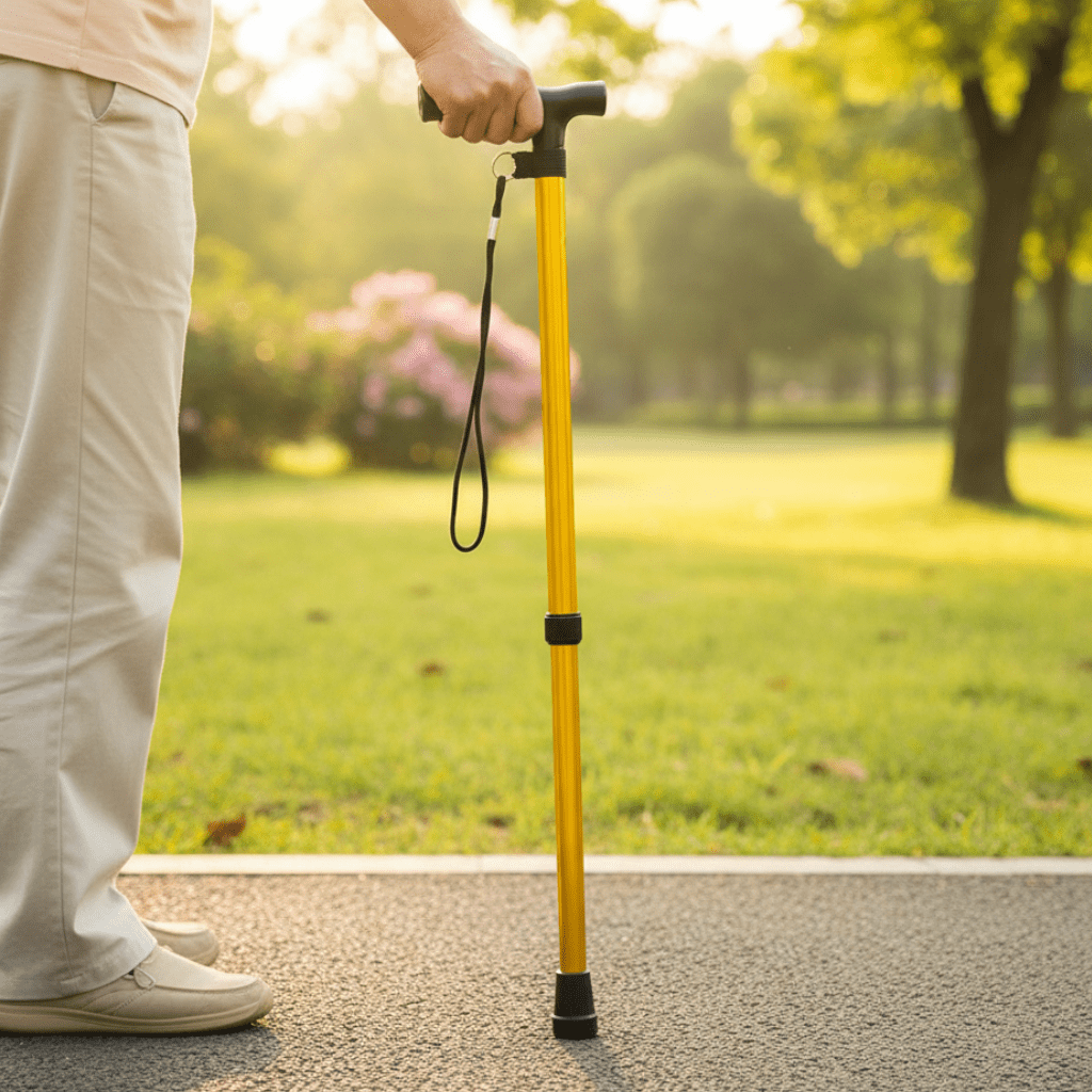 Folding Walking Cane Lightweight Aluminum Walking Stick Adjustable Height with Ergonomic Non-Slip Handle and Wrist Strap for Seniors Men and Women