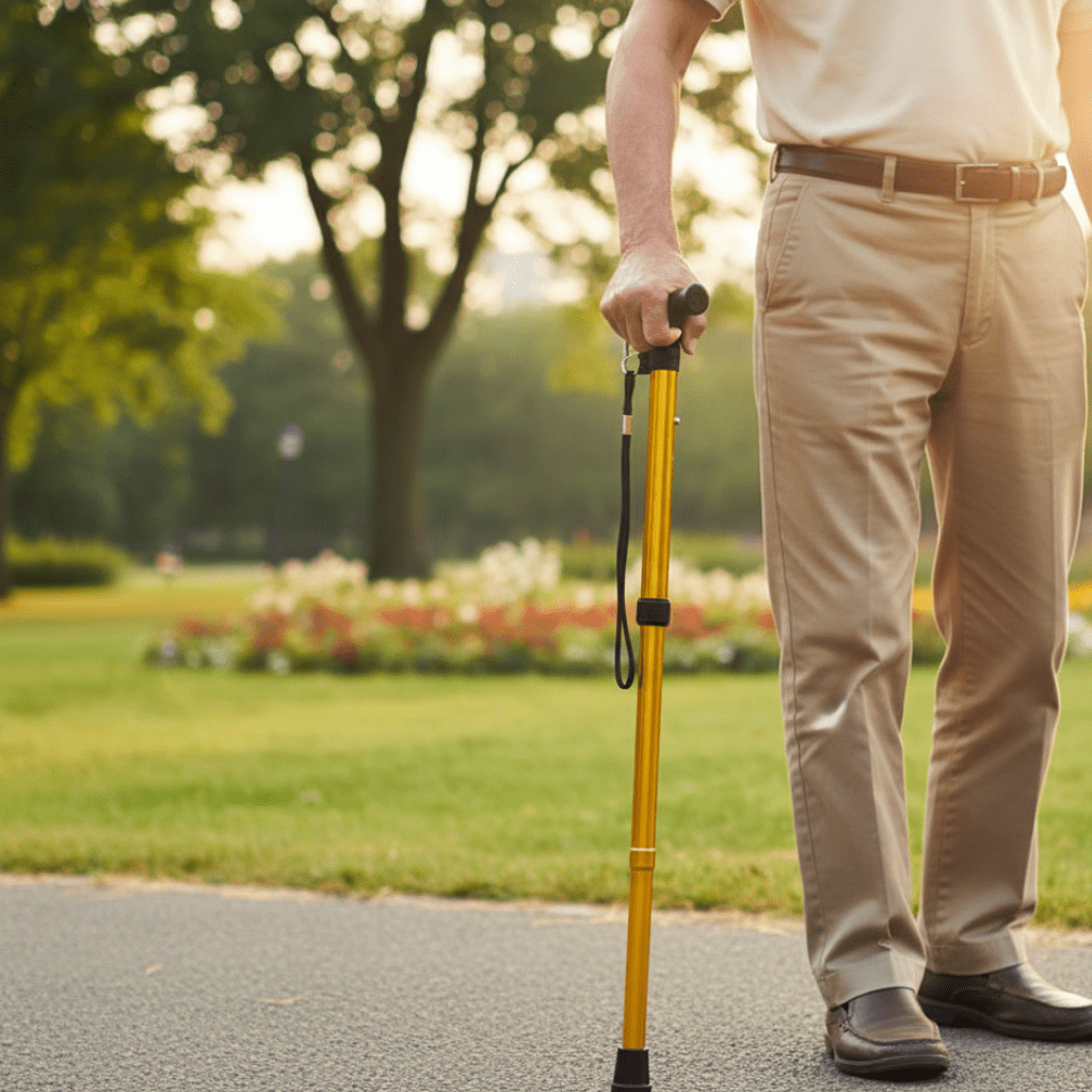 Folding Walking Cane Lightweight Aluminum Walking Stick Adjustable Height with Ergonomic Non-Slip Handle and Wrist Strap for Seniors Men and Women