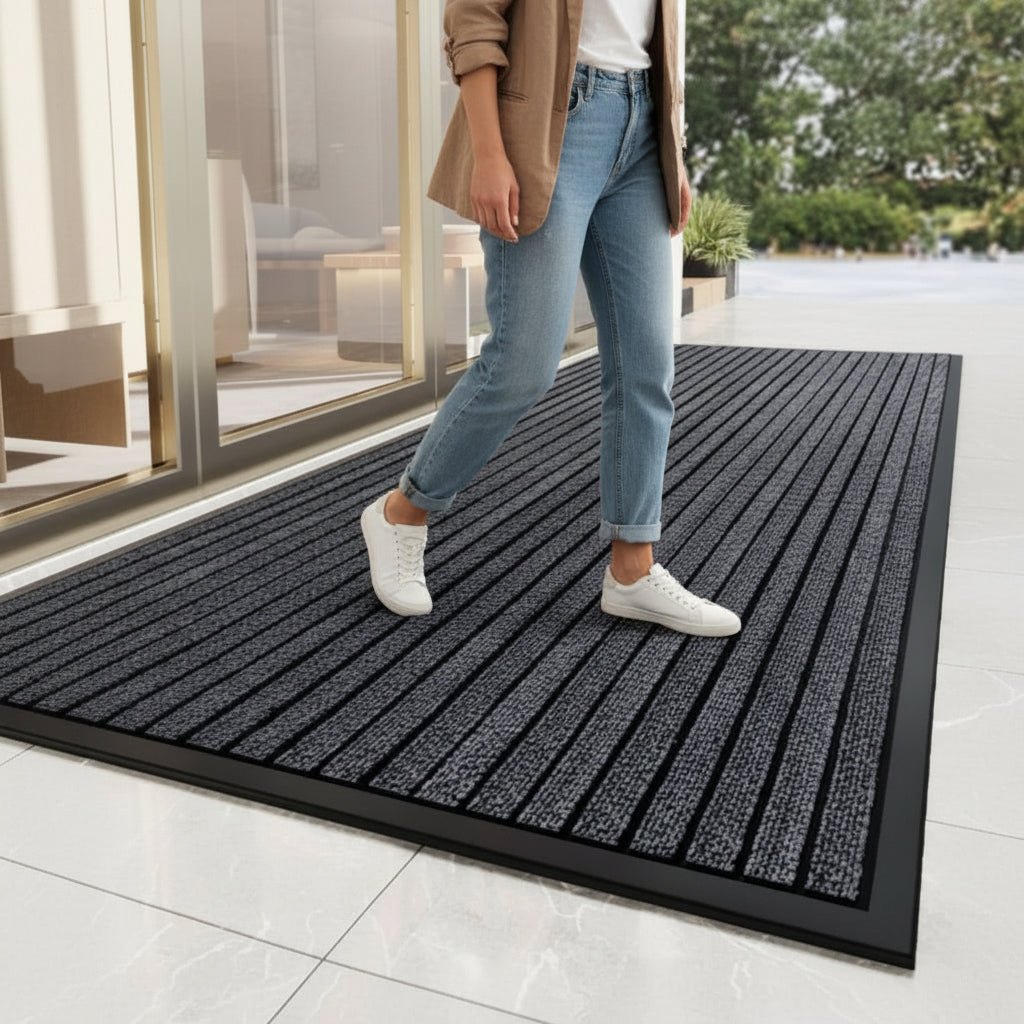 Heavy Duty Door Mat with Non-Slip Rubber Backing Striped Dirt Trapping Entrance Mat for Indoor and Outdoor