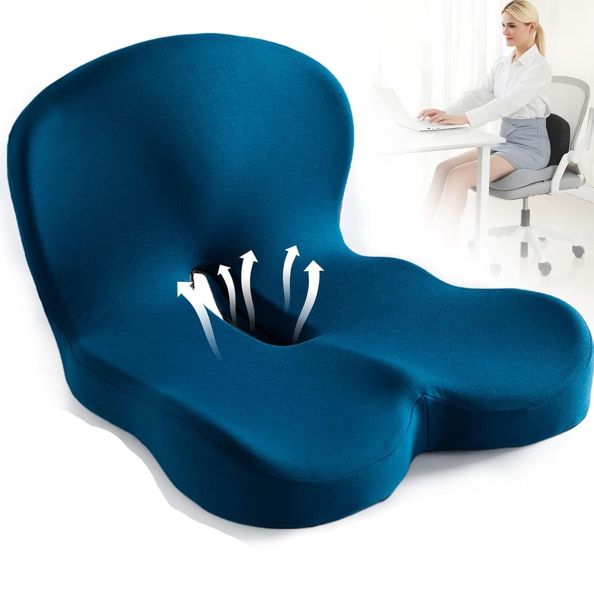 Memory Foam Seat Cushion with Back Support Ergonomic Chair Pad for Office Chair Car Seat and Home with Removable Washable Cover