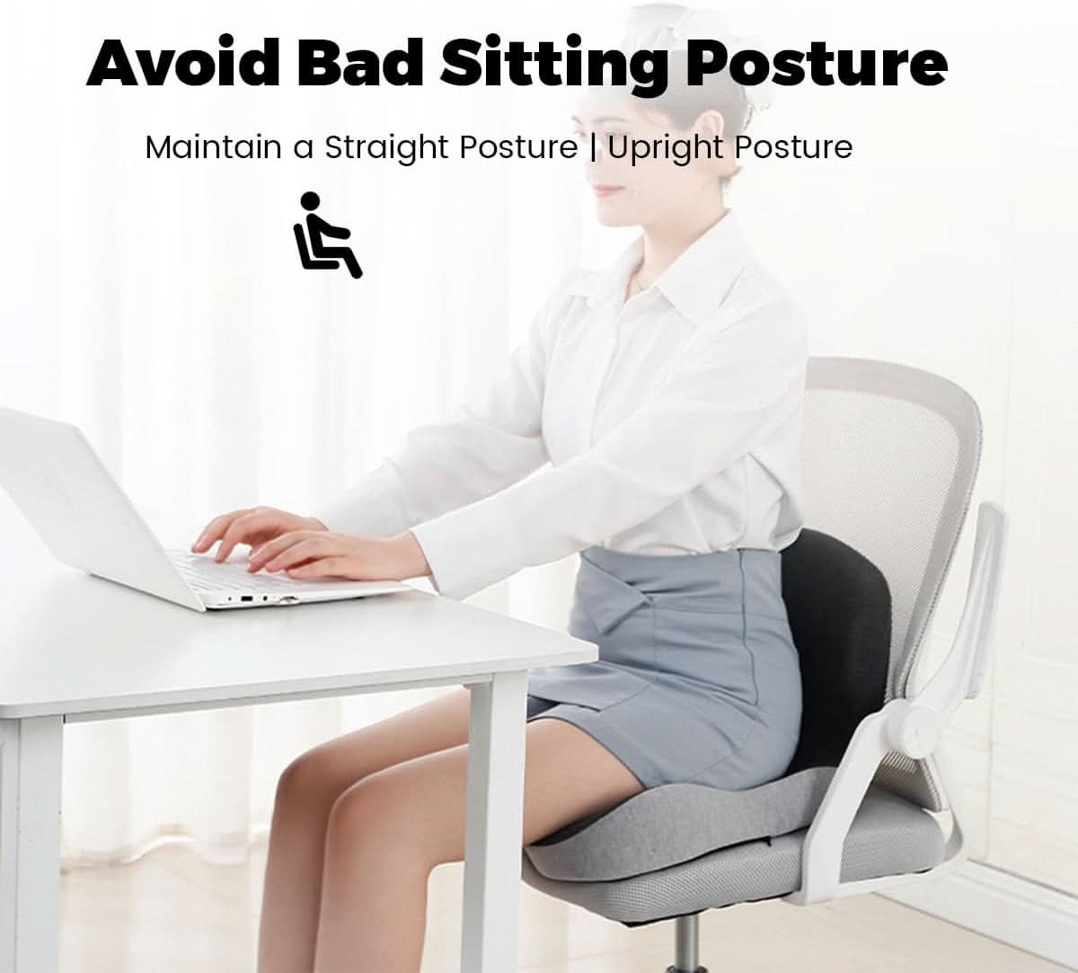 Memory Foam Seat Cushion with Back Support Ergonomic Chair Pad for Office Chair Car Seat and Home with Removable Washable Cover