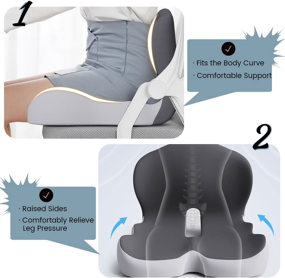 Memory Foam Seat Cushion with Back Support Ergonomic Chair Pad for Office Chair Car Seat and Home with Removable Washable Cover
