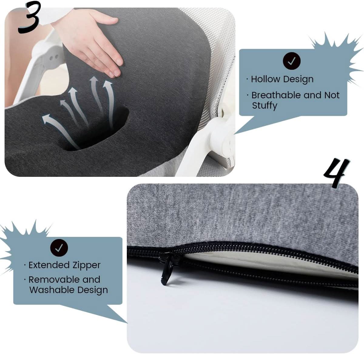Memory Foam Seat Cushion with Back Support Ergonomic Chair Pad for Office Chair Car Seat and Home with Removable Washable Cover