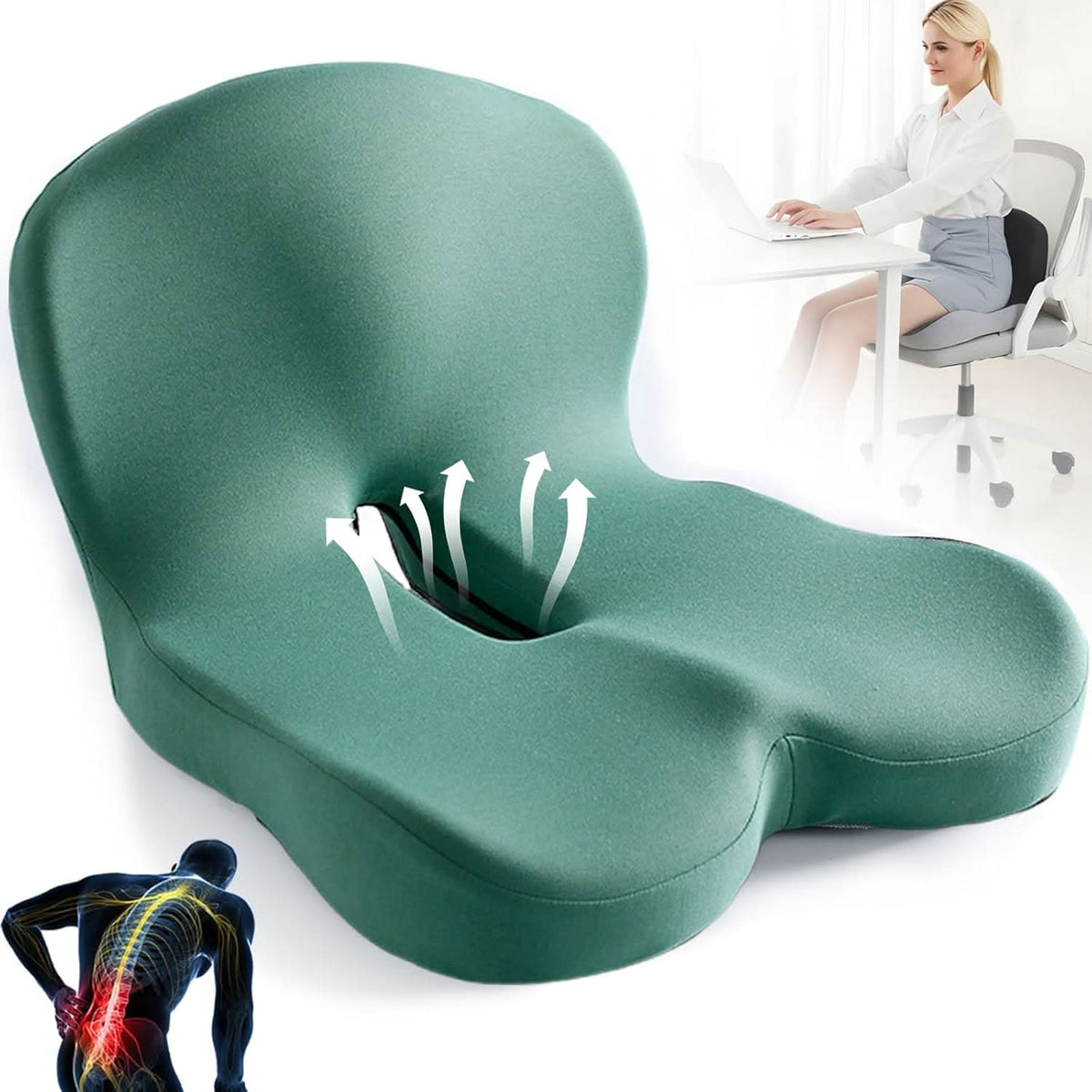 Memory Foam Seat Cushion with Back Support Ergonomic Chair Pad for Office Chair Car Seat and Home with Removable Washable Cover