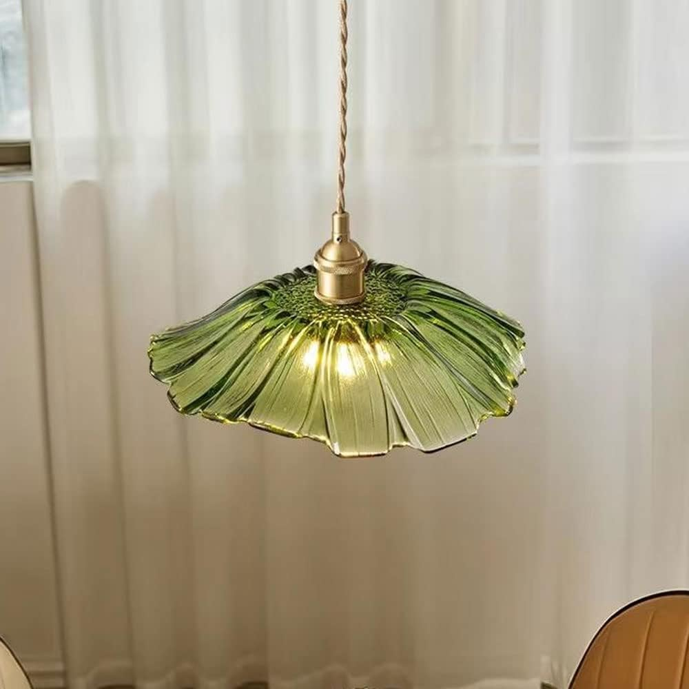 Retro Glass Flower Pendant Light with Brass Finish